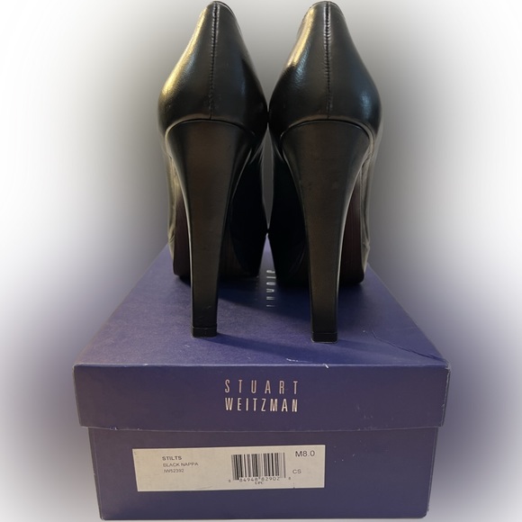 Stuart Weitzman Stilts Black Leather Heels Womens Sz 8 Closed Rounded Toe‎ - Picture 5 of 10
